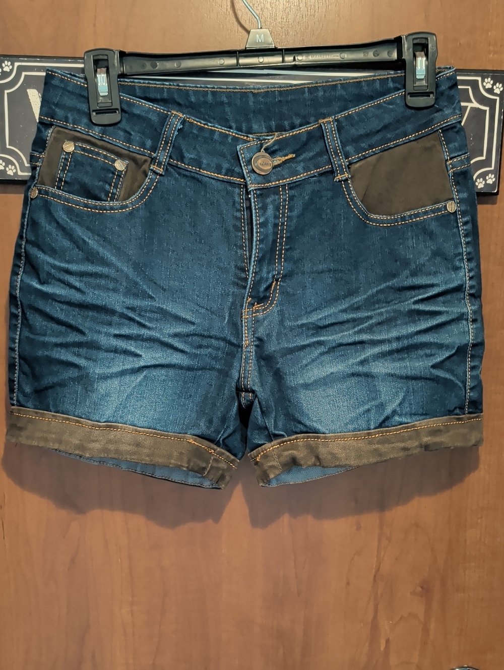 COOGI Dark Blue Denim Jean Shorts with Brown Trim
